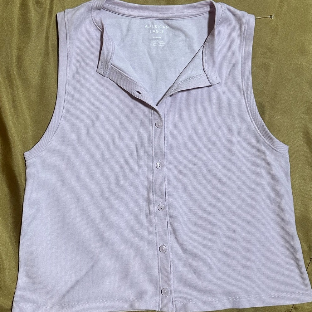 American Eagle Outfitters Women's Light Pink Button Down Shirt